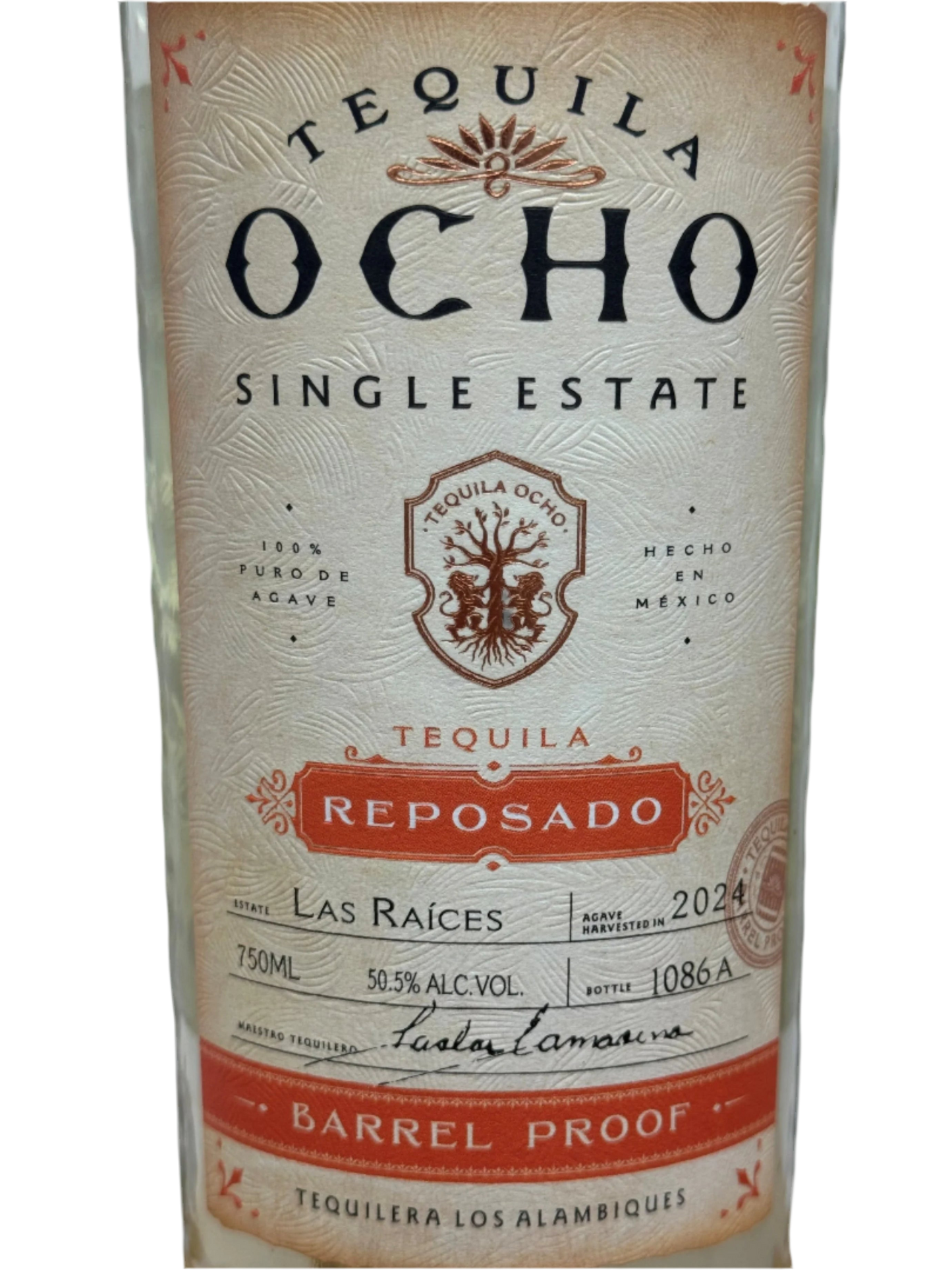 Tequila Ocho Reposado Barrel Proof Las Raices