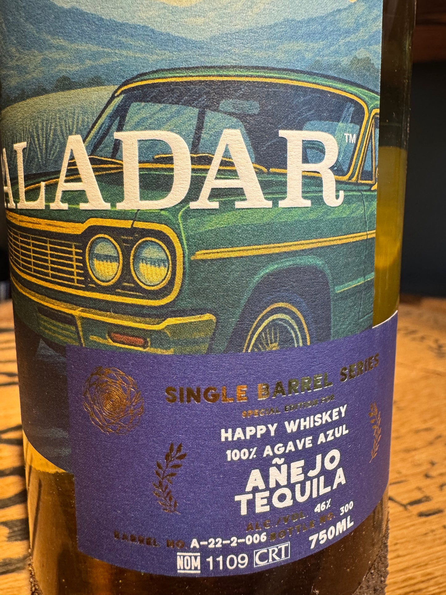 Paladar Single Barrel Tequila Anejo "Happy Whiskey" 92 Proof 750ml