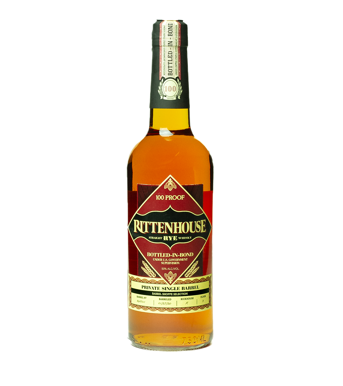 Rittenhouse Rye Whiskey Single Barrel Bottled In Bond Shoppe Exclusive