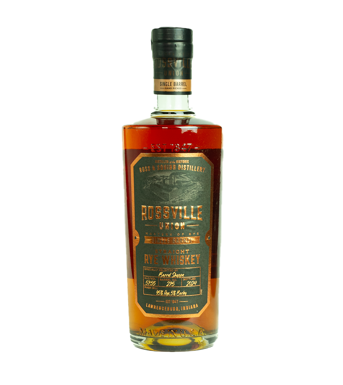 Rossville Union Single Barrel Straight Rye Whiskey Shoppe Exclusive