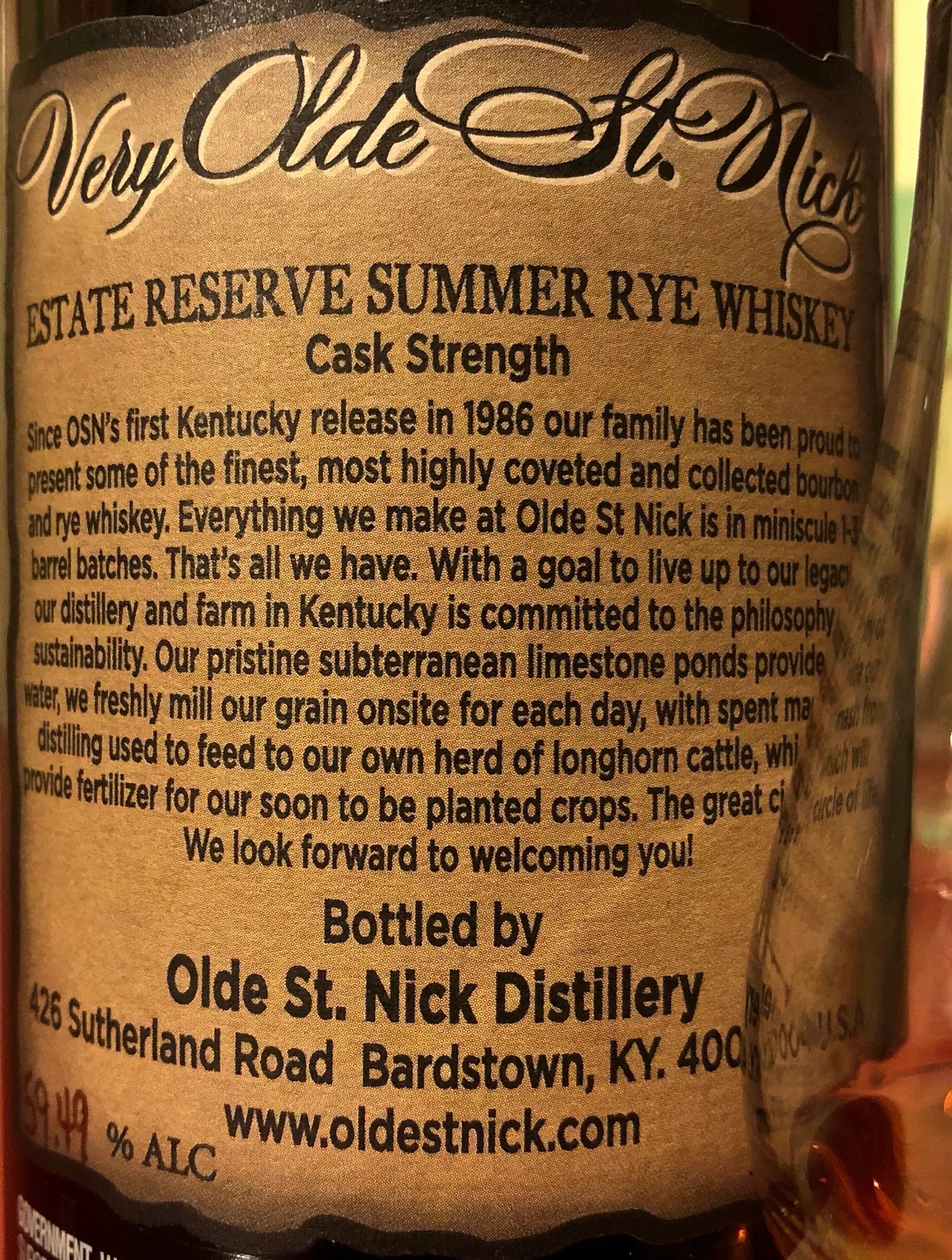 Very Olde St. Nick Summer Rye Cask Strength 118.9 Proof 750ml