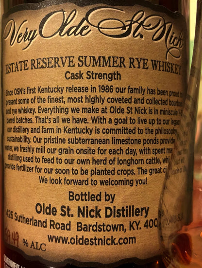 Very Olde St. Nick Summer Rye Cask Strength 118.9 Proof 750ml