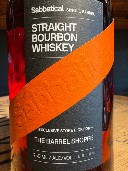 Sabbatical Single Barrel Straight Bourbon Whiskey Shoppe Exclusive 116 Proof 750ml