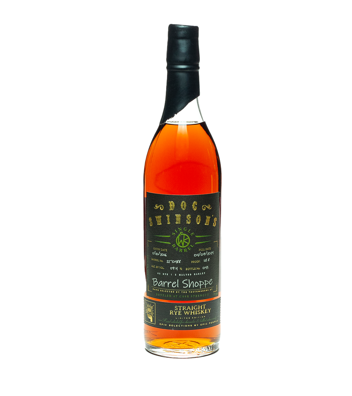 Doc Swinson's Straight Rye Whiskey Single Barrel