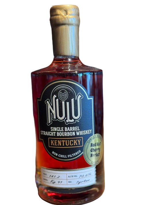 Nulu Single Barrel Straight Bourbon Whiskey 141.2 Proof “Red Hot Cherry Rocket" Barrel Ky91 HAZMAT