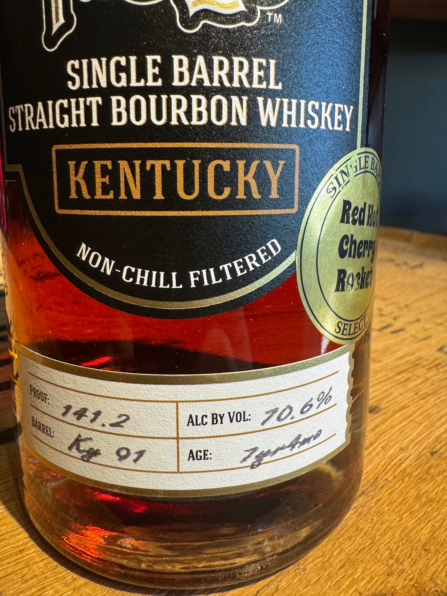 Nulu Single Barrel Straight Bourbon Whiskey 141.2 Proof “Red Hot Cherry Rocket" Barrel Ky91 HAZMAT