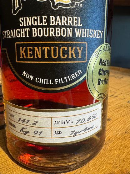 Nulu Single Barrel Straight Bourbon Whiskey 141.2 Proof “Red Hot Cherry Rocket" Barrel Ky91 HAZMAT