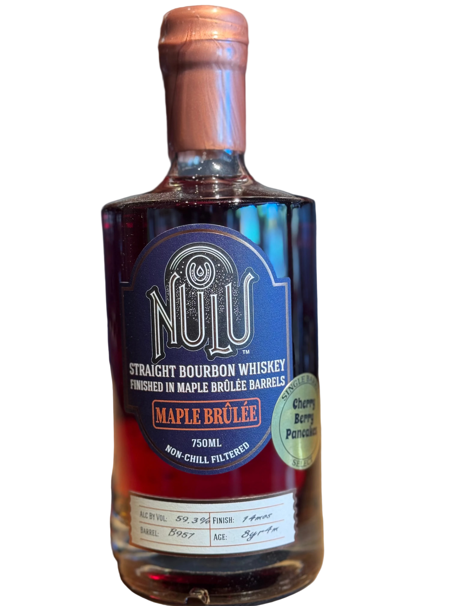 Nulu Bourbon Maple Brulee Finish 118.6 Proof 750ml Rescue Barrel "Cherry Berry Pancakes"