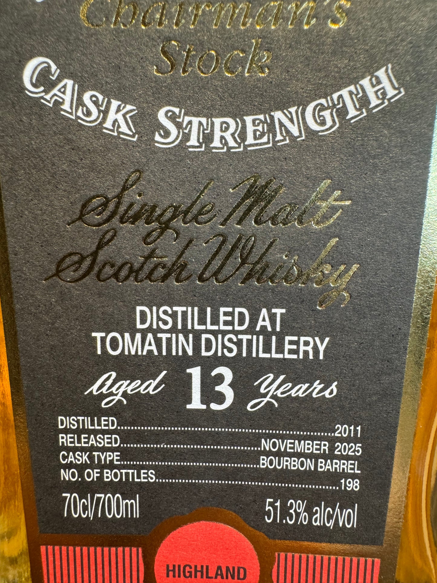 Cadenhead's Chairman's Stock Tomatin 13 Year Single Malt Scotch Whisky 102.6 Proof 700ml