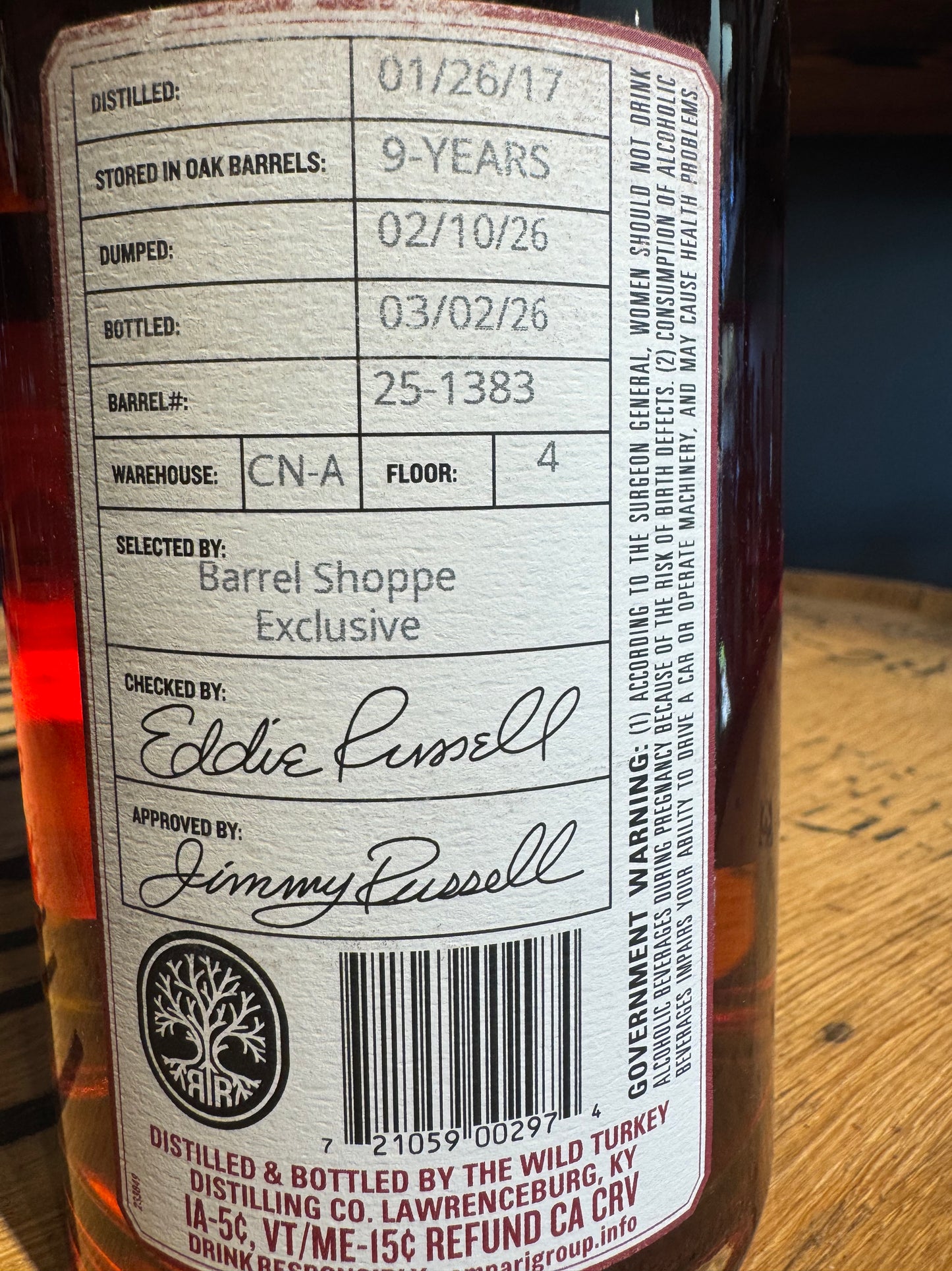 Russell's Reserve 9 Year Bourbon Private Barrel Selection 2026 Shoppe Exclusive CN-A 110 Proof 750ml