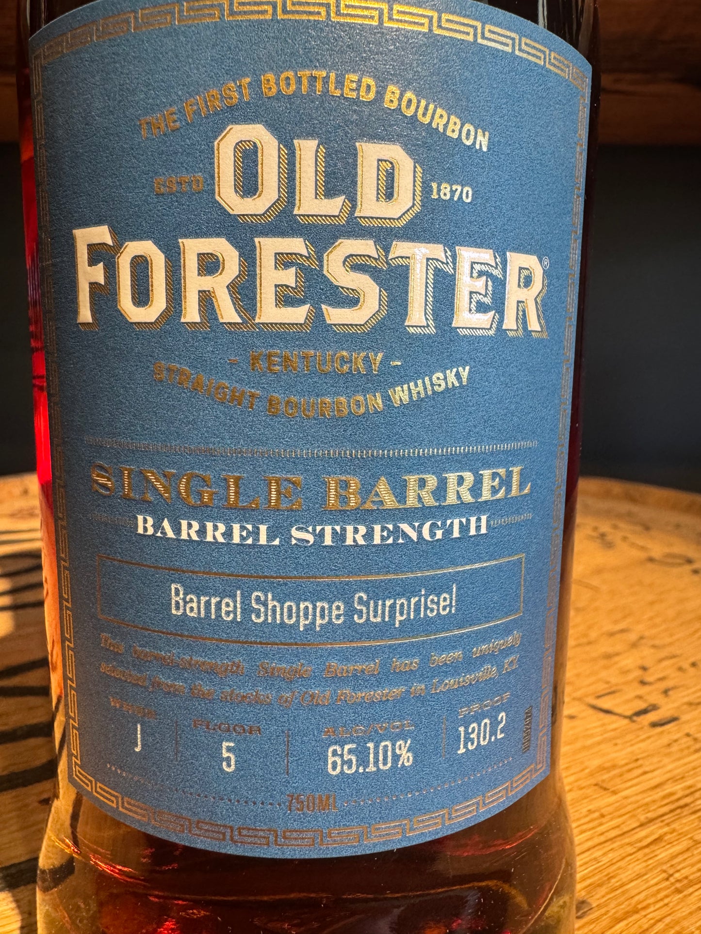 Old Forester Single Barrel Bourbon Barrel Strength "Barrel Shoppe Surprise" Shoppe Exclusive  131 Proof 75ml