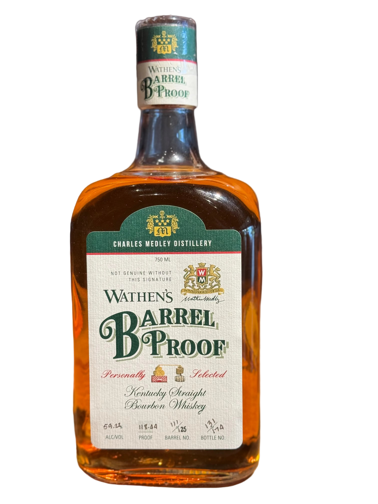 Charles Medley Distillery Wathen's Barrel Proof Bourbon Barrel No. 111 118 Proof 750ml