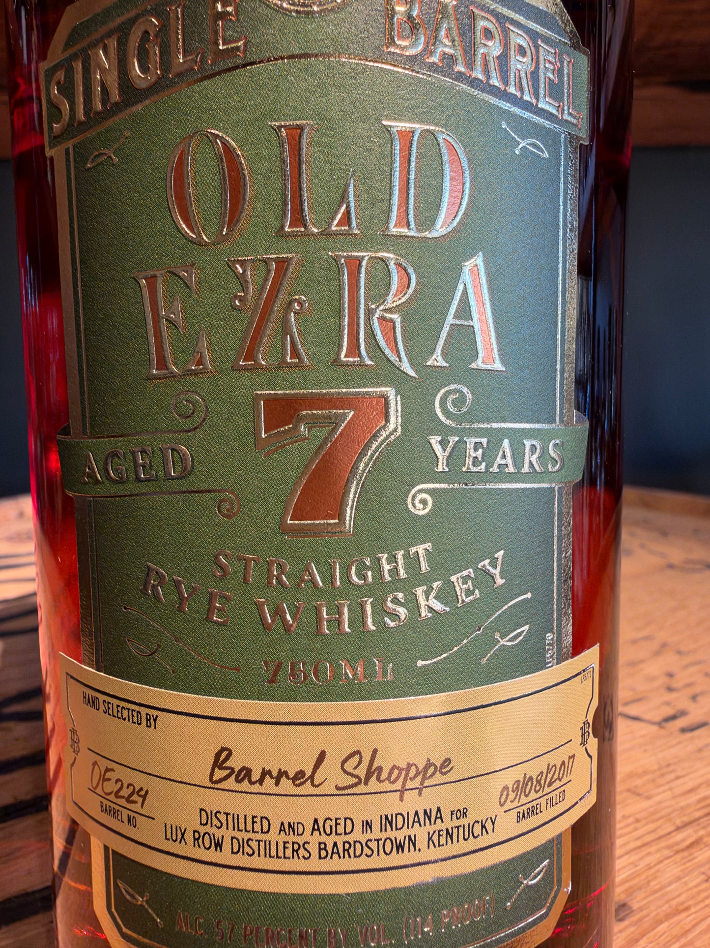 Old Ezra Single Barrel Straight Rye Whiskey Shoppe Exclusive 114 Proof 750ml