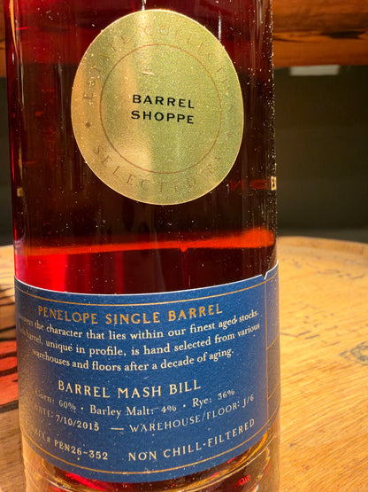 Penelope Estate Collection 10 Year Single Barrel Bourbon Shoppe Exclusive 112 Proof 750ml