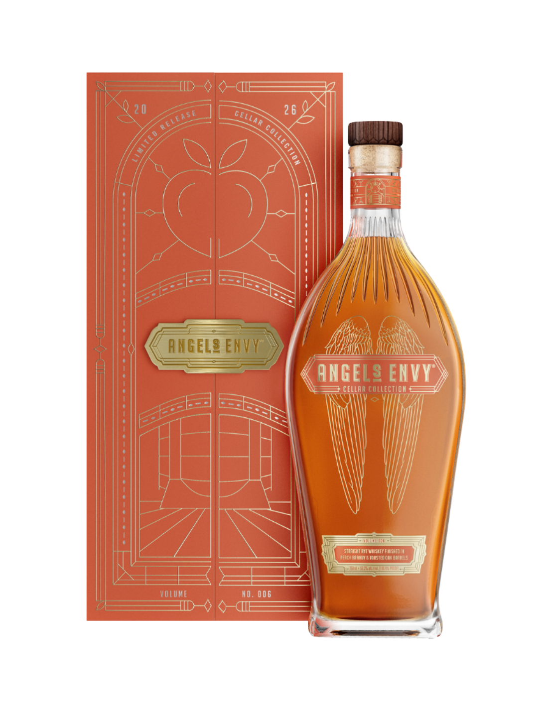 Angel’s Envy 2026 Cellar Collection Volume 6 Peach Brandy & Toasted Oak Finished Rye Whiskey 106.4 Proof 750ml
