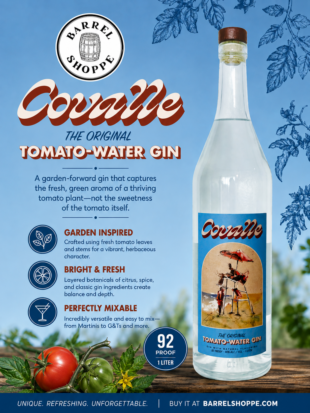 Covalle Tomato Water Gin 92 Proof 1 Liter