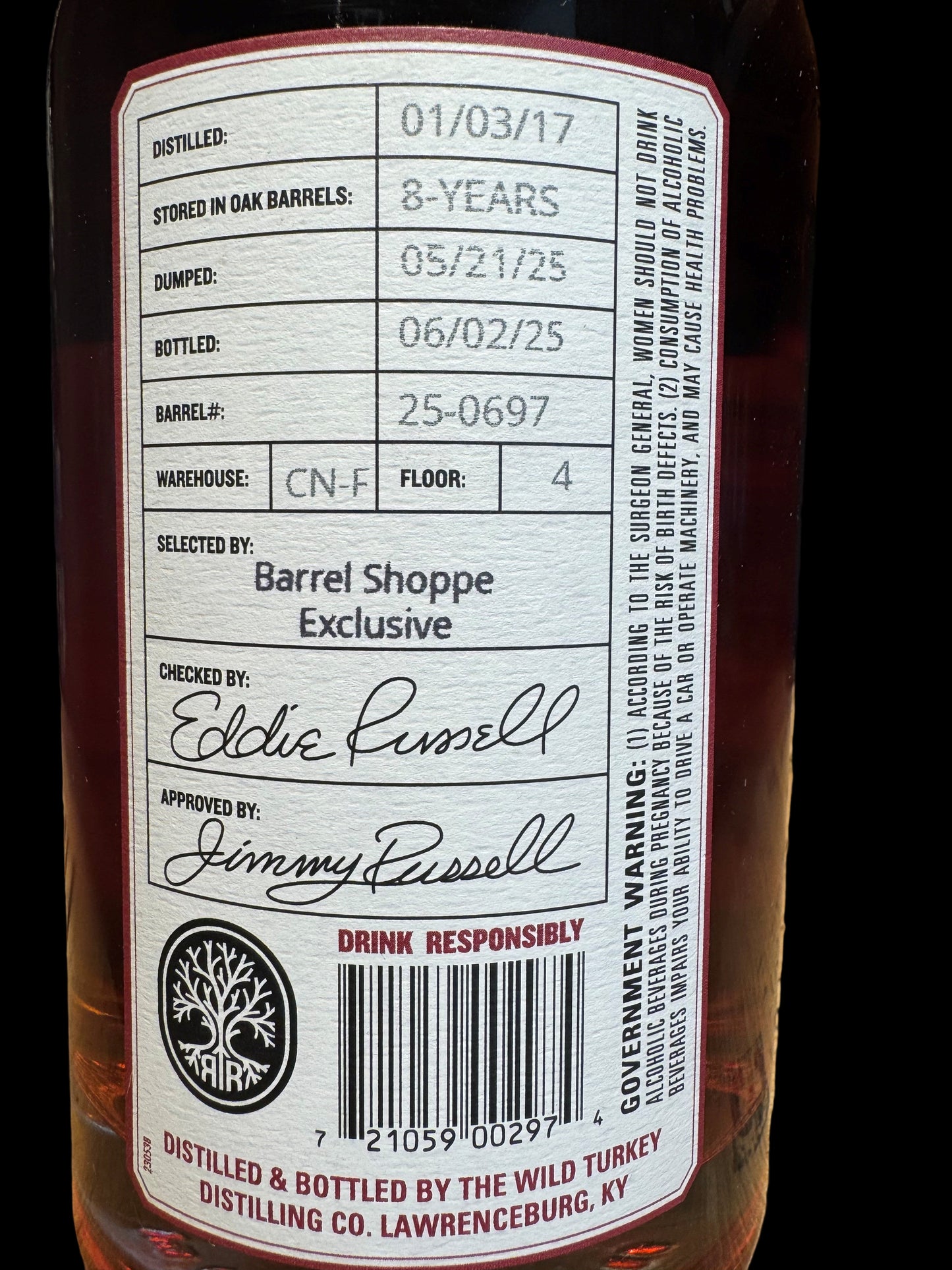 Russell's Reserve Bourbon Private Barrel Selection Barrel Shoppe Exclusive CN-F