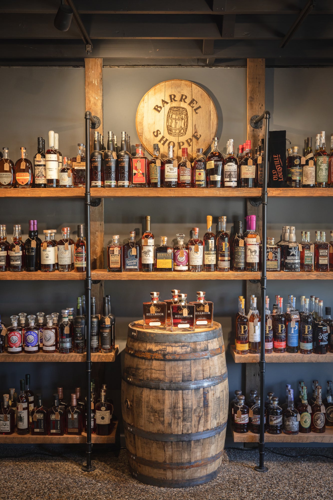 Barrel Shoppe interior showing off bottles and logo